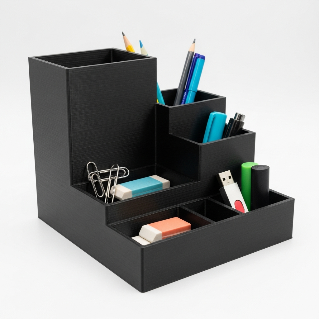 Matte black 3D printed desk organizer