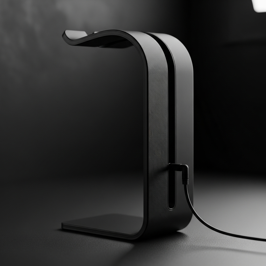 Matte black 3D printed headphone stand